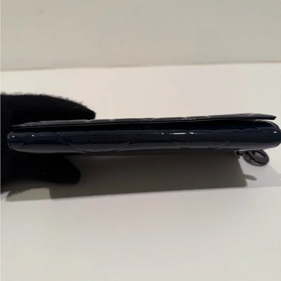SOLD 🎉 Christian Lady Dior Navy Patent Leather Cannage Rendezvous Wallet Chain - Picture 8 of 13